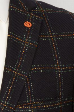 Пиджак приталенный, черный в оранжевую клетку Пиджаки