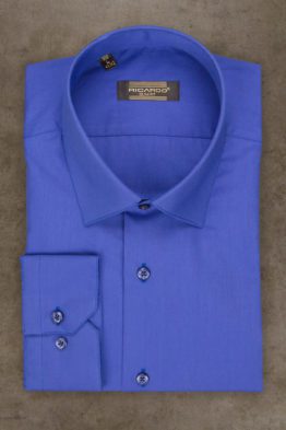 Рубашка синего цвета приталенная, стрейчевая Рубашки