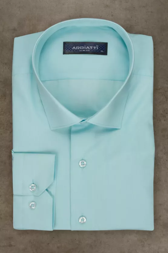 Рубашка небесно-голубого цвета приталенный силует Каталог
