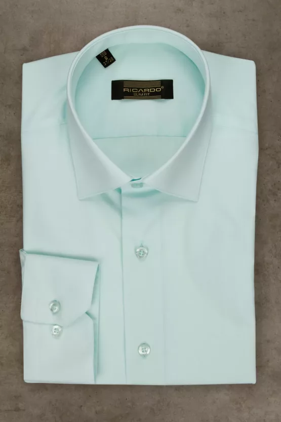 Рубашка светло-голубая приталенная Каталог