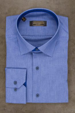Рубашка серо-синяя, приталенная модель Рубашки