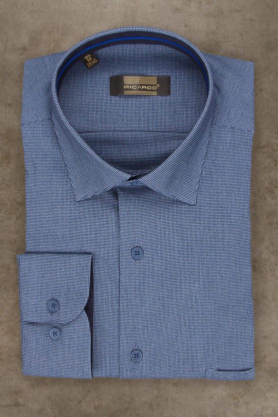 Рубашка классический крой сине-белая фактурная Рубашки