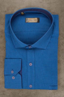 Рубашка синего цвета, ткань стрейчевая Рубашки