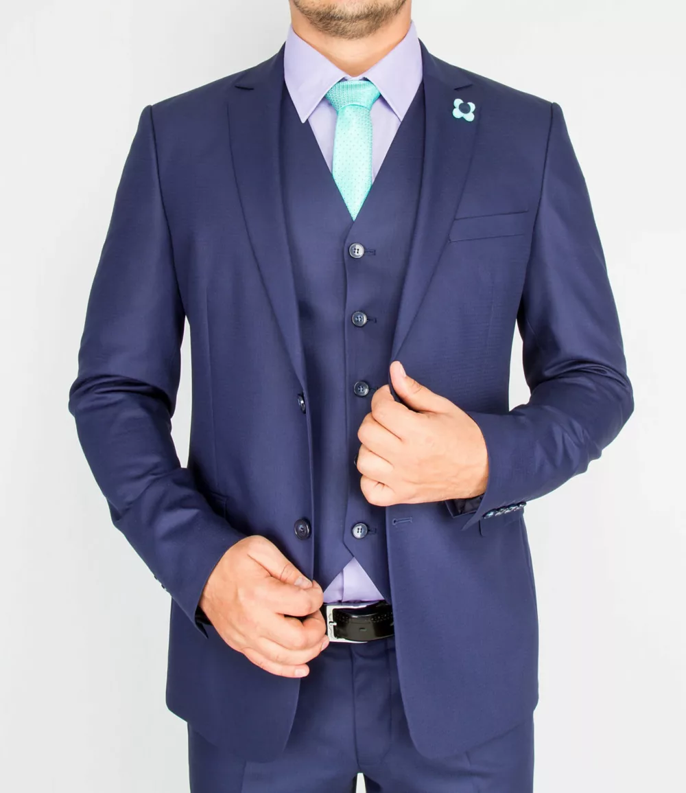 Костюм-тройка, синего цвета ткань с перфорацией Каталог