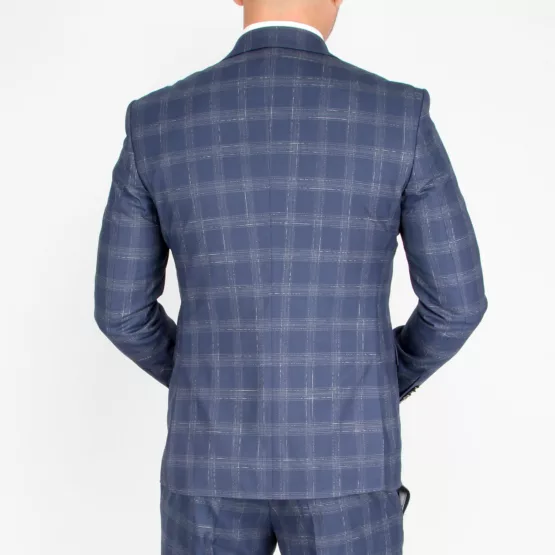 Костюм-тройка синего цвета в невыраженную серую клетку Каталог