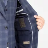 Костюм-тройка синего цвета в невыраженную серую клетку Каталог