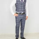 Костюм-тройка серого цвета в синюю крупную клетку Каталог
