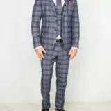 Костюм-тройка серого цвета в синюю крупную клетку Каталог