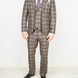 Костюм-тройка песочного цвета в фиолетовую клетку Каталог
