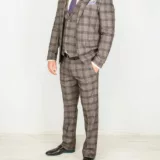 Костюм-тройка песочного цвета в фиолетовую клетку Каталог