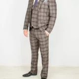 Костюм-тройка песочного цвета в фиолетовую клетку Каталог