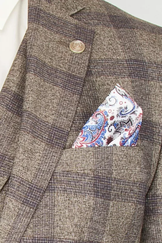 Костюм-тройка песочного цвета в фиолетовую клетку Каталог