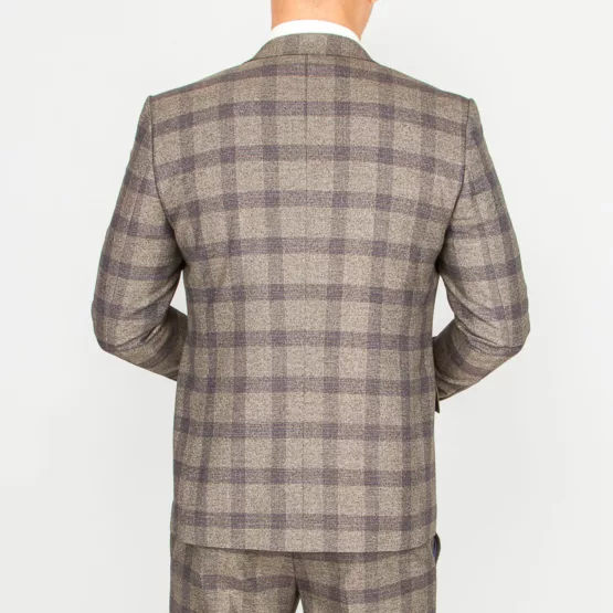 Костюм-тройка песочного цвета в фиолетовую клетку Каталог