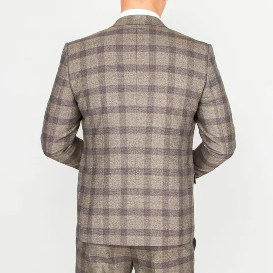 Костюм-тройка песочного цвета в фиолетовую клетку Каталог