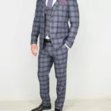 Костюм-тройка серого цвета в синюю крупную клетку Каталог