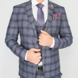 Костюм-тройка серого цвета в синюю крупную клетку Каталог