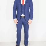 Костюм-тройка, приталенная модель синего цвета Каталог