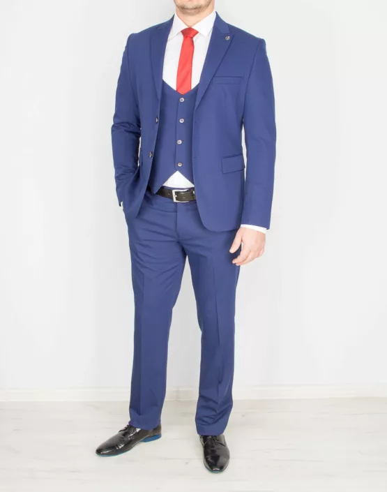Костюм-тройка, приталенная модель синего цвета Каталог