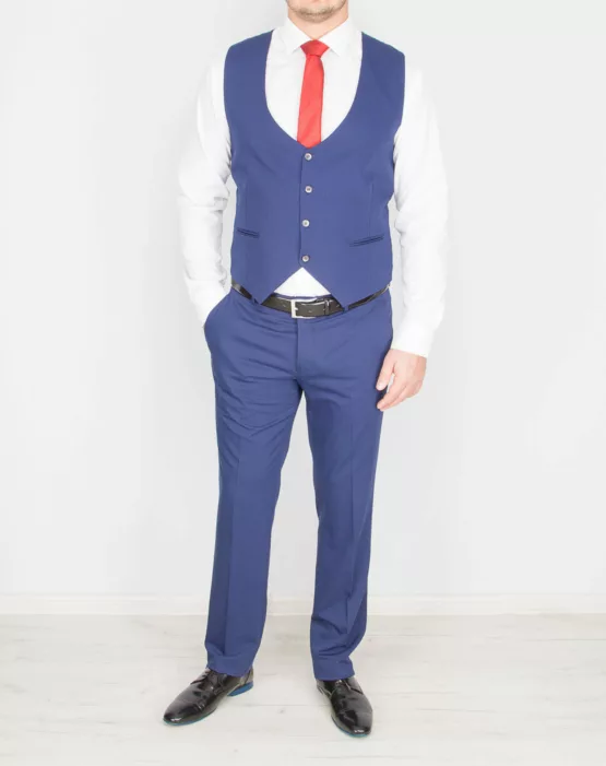 Костюм-тройка, приталенная модель синего цвета Каталог