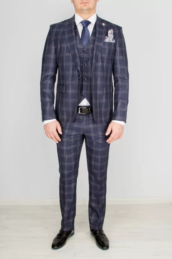 Костюм-тройка синего цвета в светлую клетку Каталог