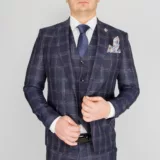 Костюм-тройка синего цвета в светлую клетку Каталог