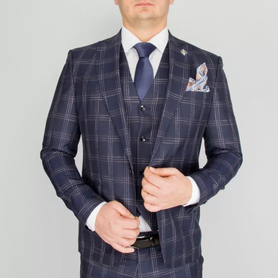 Костюм-тройка синего цвета в светлую клетку Каталог