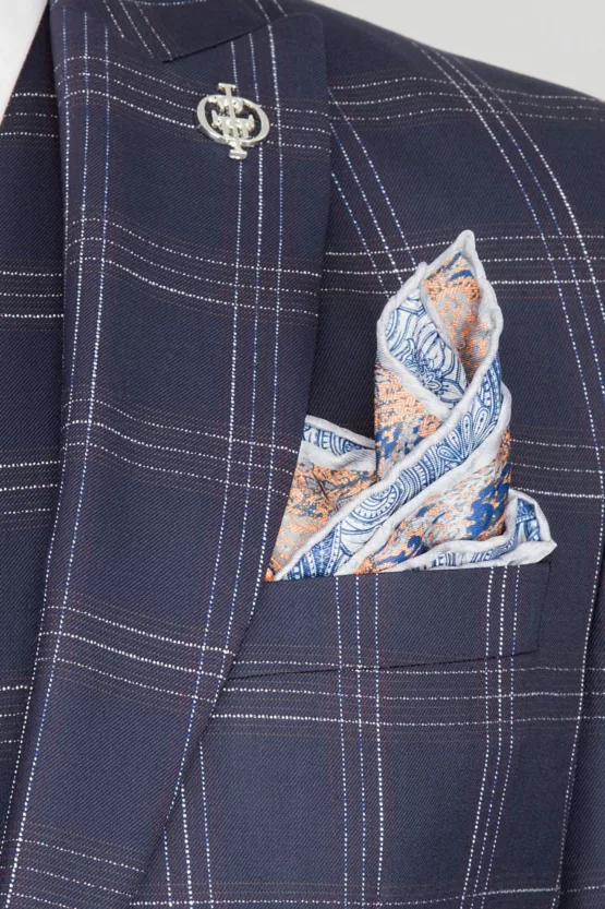 Костюм-тройка синего цвета в светлую клетку Каталог