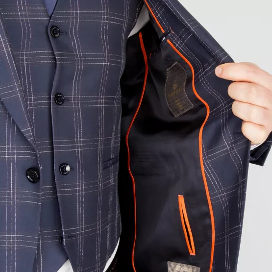 Костюм-тройка синего цвета в светлую клетку Каталог