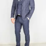 Костюм-тройка серо-голубого цвета в ярко-белую клетку Каталог