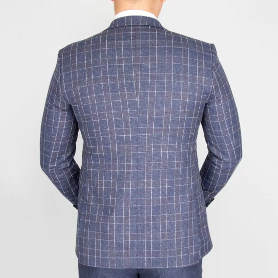 Костюм-тройка серо-голубого цвета в ярко-белую клетку Каталог