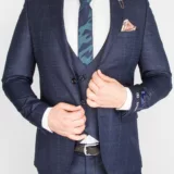 Костюм синего цвета в неяркую изумрудную клетку Каталог