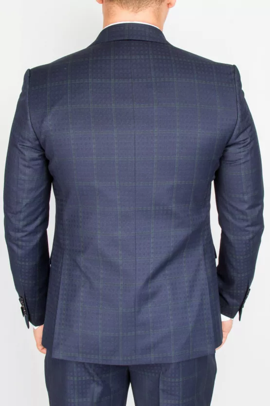 Костюм синего цвета в неяркую изумрудную клетку Каталог