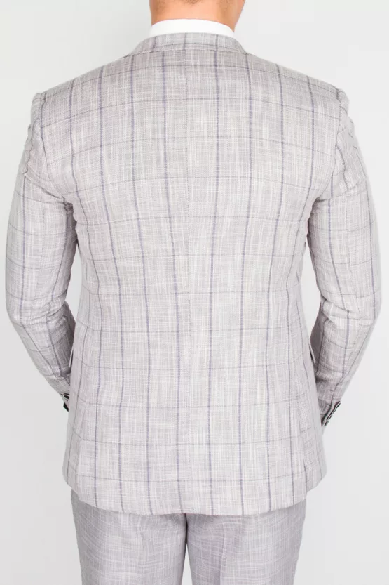 Костюм-тройка серого цвета в бледно-сиреневую клетку Вечерние мужские костюмы