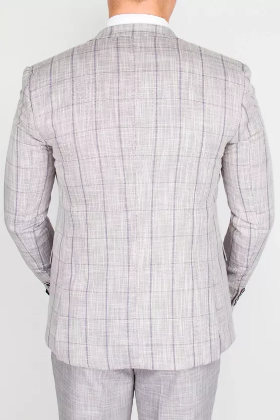 Костюм-тройка серого цвета в бледно-сиреневую клетку Вечерние мужские костюмы