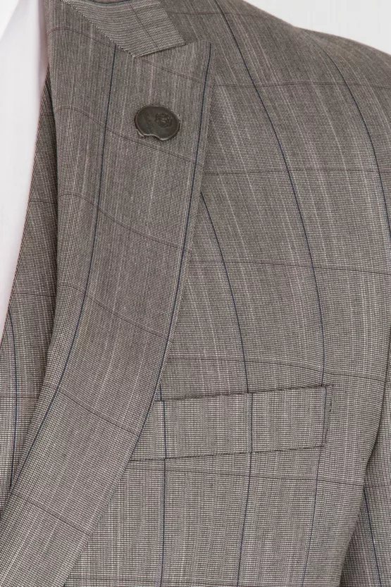 Костюм-тройка песочного цвета в тонкую клетку Брючные мужские костюмы