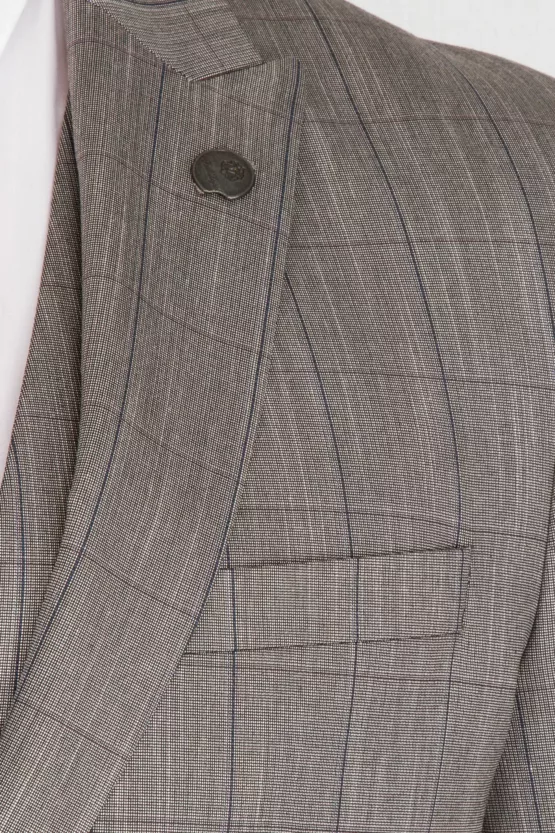 Костюм-тройка песочного цвета в тонкую клетку Брючные мужские костюмы