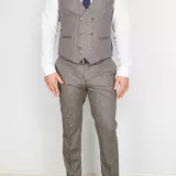 Костюм-тройка песочного цвета в тонкую клетку Брючные мужские костюмы