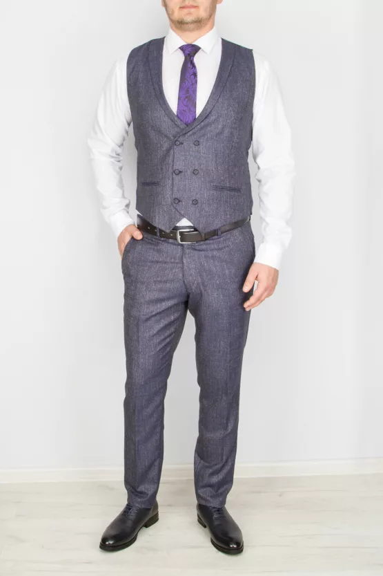 Серый костюм-тройка в клетку Брючные мужские костюмы