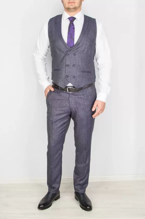 Серый костюм-тройка в клетку Брючные мужские костюмы