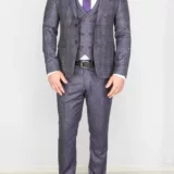 Серый костюм-тройка в клетку Брючные мужские костюмы