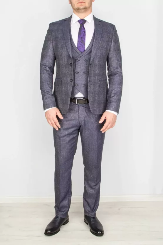 Серый костюм-тройка в клетку Брючные мужские костюмы