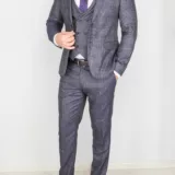 Серый костюм-тройка в клетку Брючные мужские костюмы
