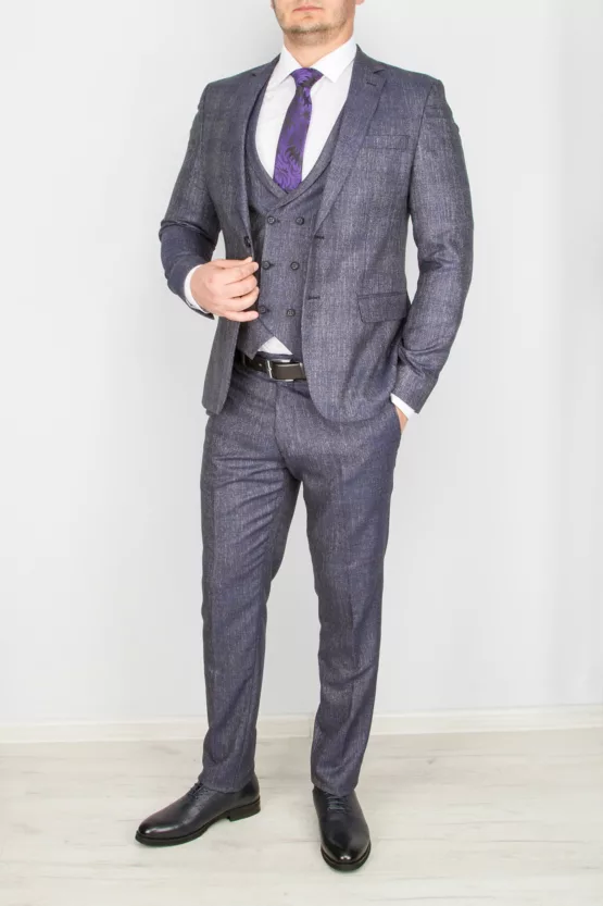 Серый костюм-тройка в клетку Брючные мужские костюмы