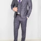 Серый костюм-тройка в клетку Брючные мужские костюмы