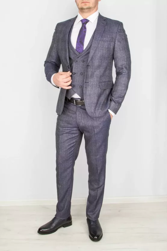 Серый костюм-тройка в клетку Брючные мужские костюмы