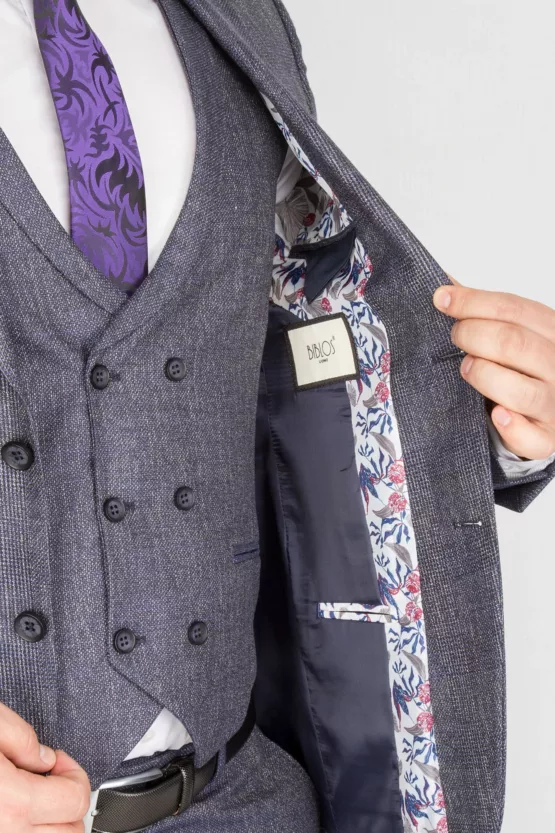 Серый костюм-тройка в клетку Брючные мужские костюмы