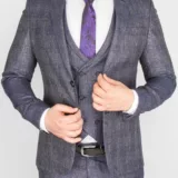 Серый костюм-тройка в клетку Брючные мужские костюмы