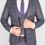 Серый костюм-тройка в клетку Брючные мужские костюмы