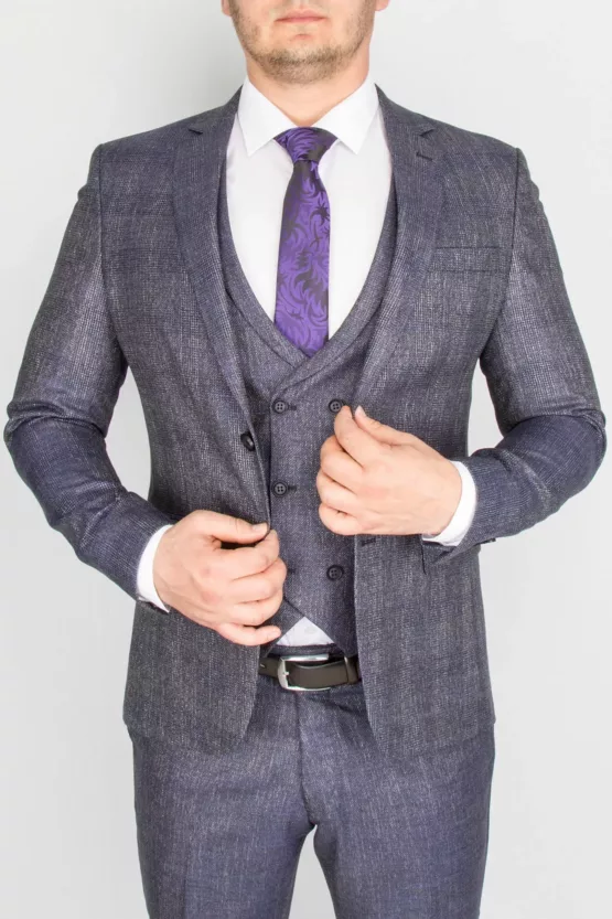 Серый костюм-тройка в клетку Брючные мужские костюмы