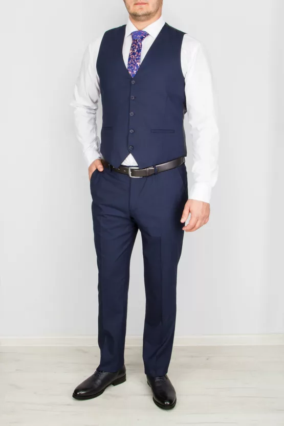 Костюм-тройка синего цвета комбинированная модель Брючные мужские костюмы